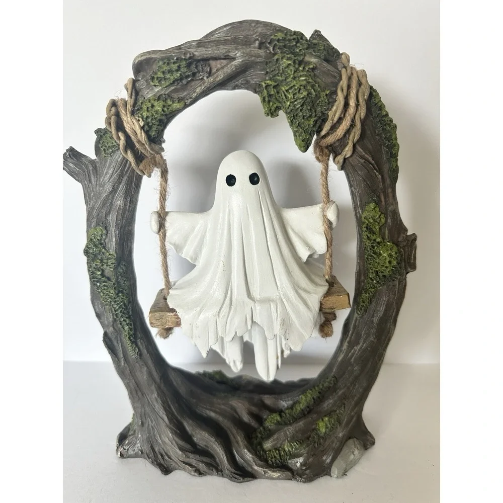Spooky Ghost Swing Tree Tabletop Decor Halloween Moss Woodland Farmhouse Gothic
